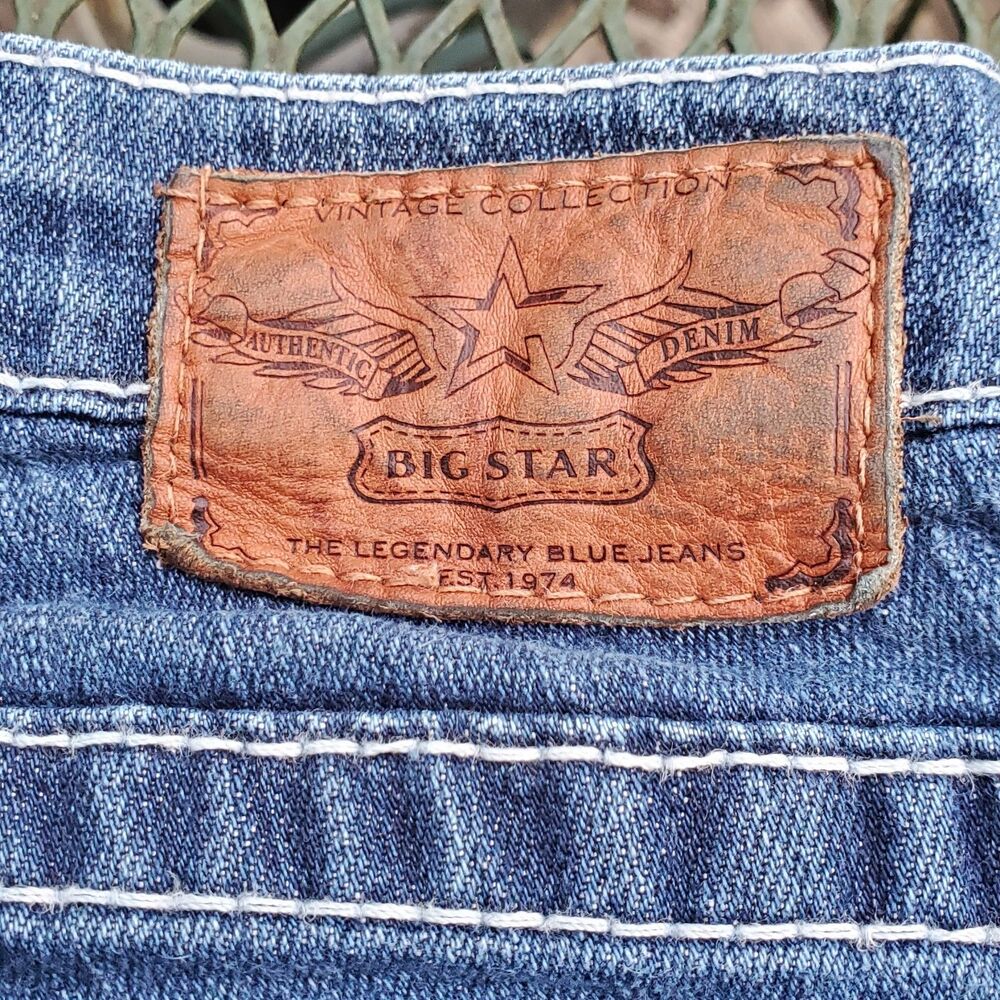Big Star Jeans 27L Liv Stretch Boot Blue Denim Thick Stitch Mid Rise Women - Picture 4 of 13